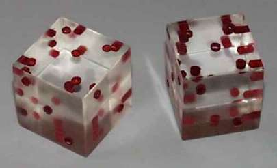 Pack of 2 '3 In a Cube' Dice Three 5mm Red Tiny Dice Inside 25mm Clear Cube 