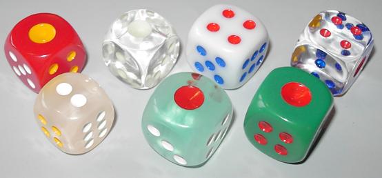 Pack of 6 16mm Chinese and Japanese Numbers Dice White with Red 